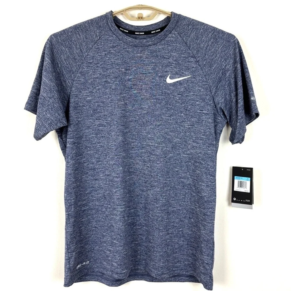 Nike Swim Men’s M dri-fit Short-Sleeve Hydroguard T-Shirt Navy heather NEW NWT
